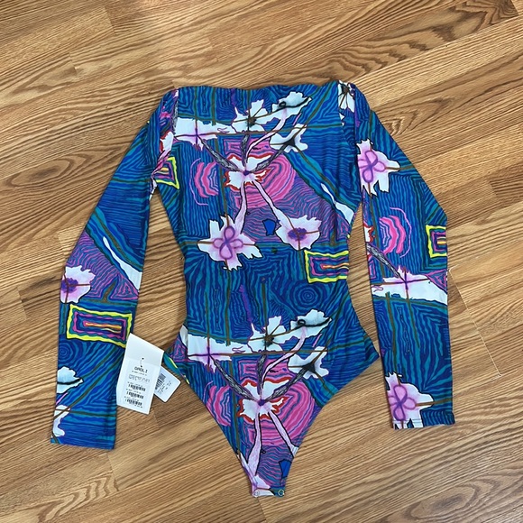 Amir Slama Draped Long Sleeves Bodysuit In Pink ,green and blue size XL - Picture 2 of 16